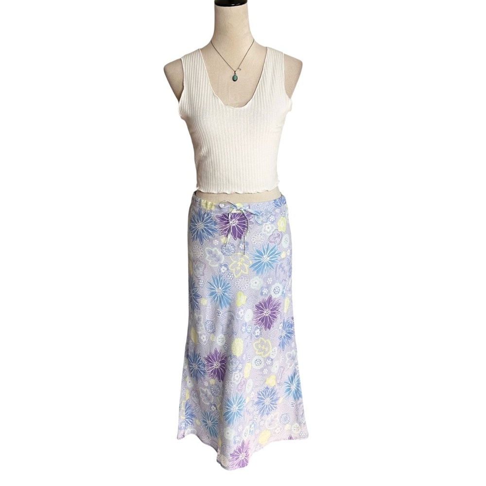 Sigrid Olsen Linen Blend Floral Midi Skirt Small | Y2K Spring Pastel Resortwear